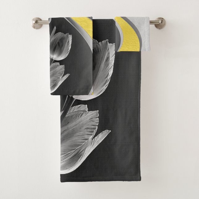 Grey and yellow tulips flower 2021 colours bath towel set (Insitu)