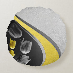 Grey and yellow tulips flower 2021 colours round pillow
