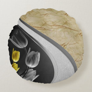 Grey and yellow tulips flower 2021 colours round pillow
