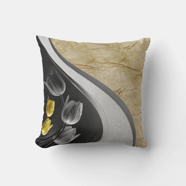 Grey and yellow tulips flower 2021 colours throw pillow (Front)