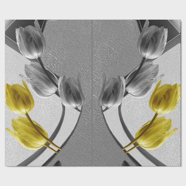 Grey and yellow tulips flower 2021 colours wrapping paper (Seam)