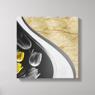 Grey and Yellow tulips on texture Canvas Print