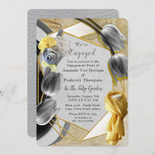 Grey and Yellow tulips on texture. Invitation