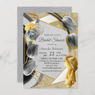 Grey and Yellow tulips on texture Invitation