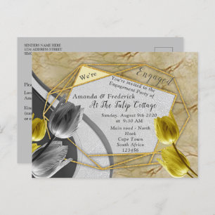 Grey and Yellow tulips on texture. Invitation Postcard