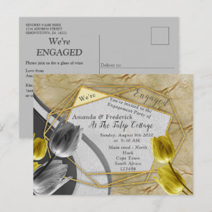 Grey and Yellow tulips on texture. Invitation Postcard