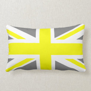 Grey and Yellow Union Jack Lumbar Pillow