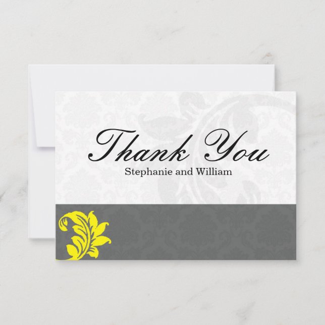 Grey and Yellow Wedding Thank You Card (Front)