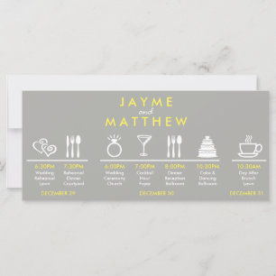 Grey and Yellow Wedding Timeline Welcome Bag Note