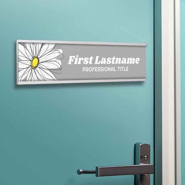 Grey and Yellow Whimsical Daisy Custom Text Door Sign (Personalized Door Sign - Add Your Custom Text)