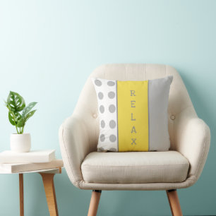 Grey and yellow with polka dots and stripes relax throw pillow