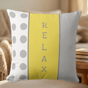 Grey and yellow with polka dots and stripes relax throw pillow