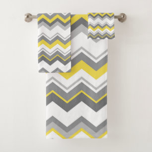 Grey and yellow zigzags bath towel set