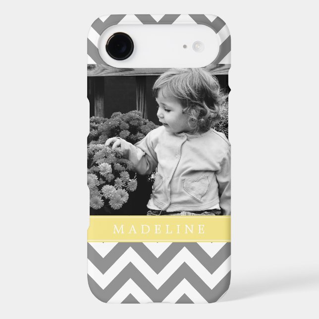 Grey and Yellow Zigzags Personalized Photo Case-Mate iPhone Case (Back)
