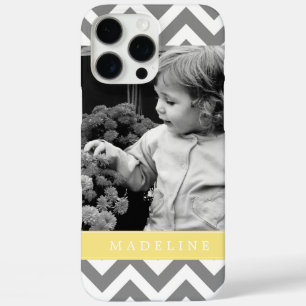 Grey and Yellow Zigzags Personalized Photo iPhone 16 Pro Max Case