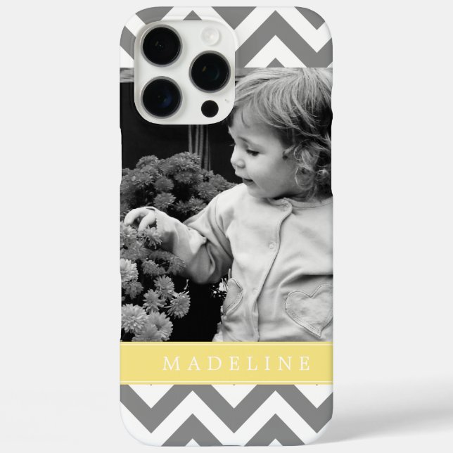 Grey and Yellow Zigzags Personalized Photo Case-Mate iPhone Case (Back)