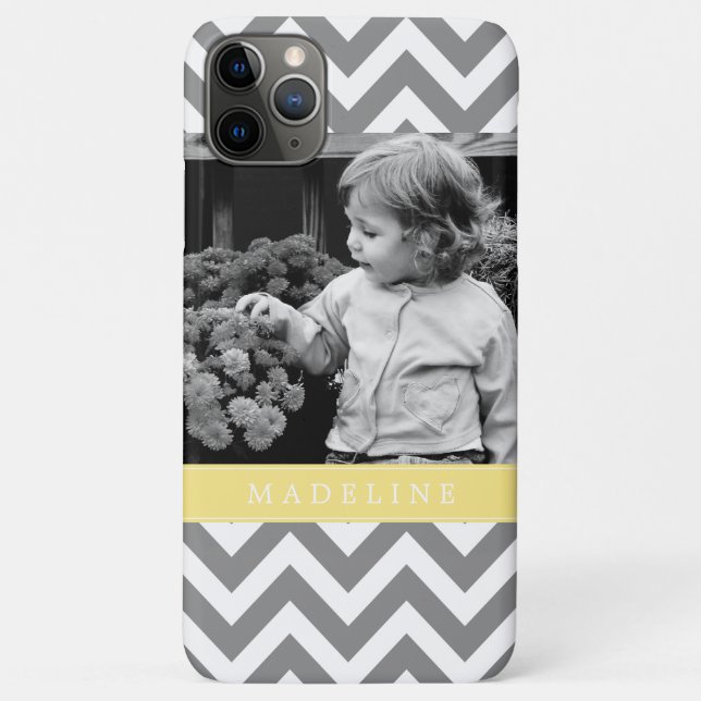 Grey and Yellow Zigzags Personalized Photo Case-Mate iPhone Case (Back)