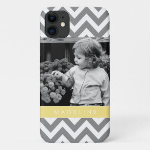 Grey and Yellow Zigzags Personalized Photo iPhone 11 Case