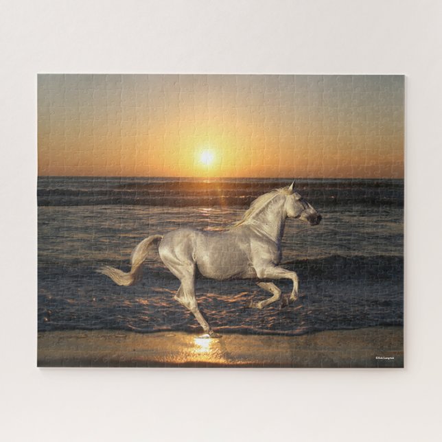 Grey Andalucian Running On Beach By Sea Jigsaw Puzzle (Horizontal)