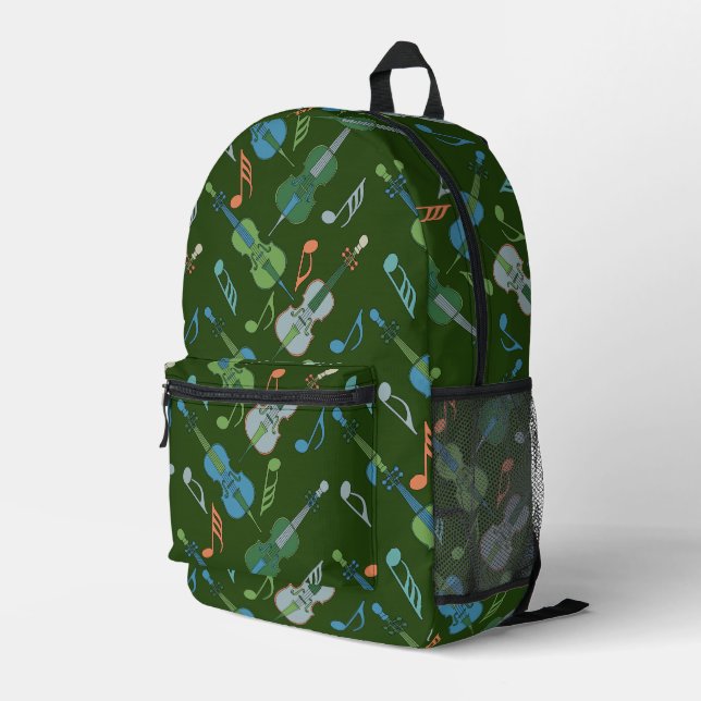 Grey Angled Cellos Printed Backpack (Back Corner Right)