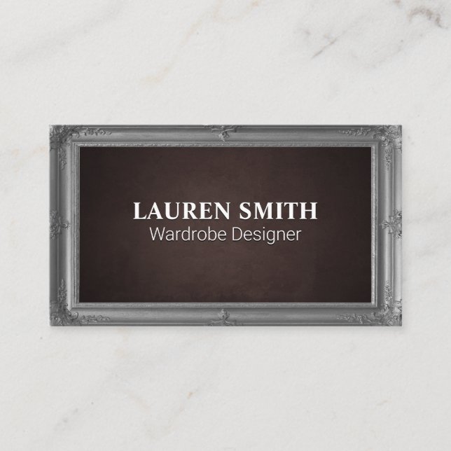 Grey Antique Frame | Brown Texture Business Card (Front)