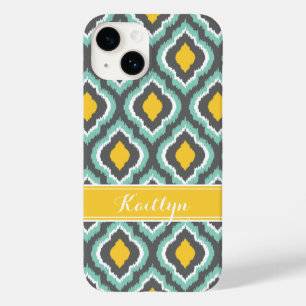 Grey Aqua and Yellow Ikat Moroccan Monogram Case-Mate iPhone 14 Case