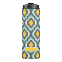 Grey Aqua and Yellow Ikat Moroccan Monogram