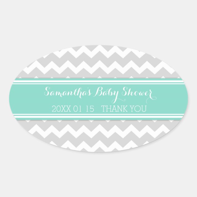 Grey Aqua Chevron Baby Shower Favour Stickers (Front)