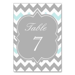 Grey Aqua Chevron Table Number Card