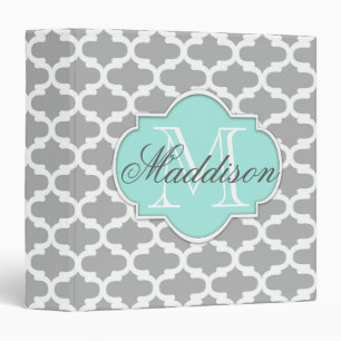 Grey Aqua Elegant Pattern Monogram Binder