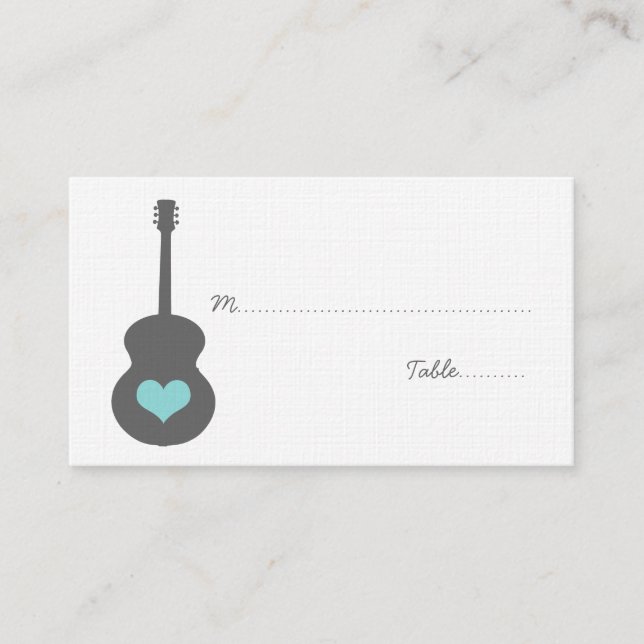 Grey/Aqua Guitar Heart Place Card (Front)