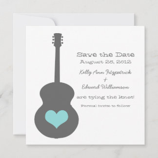 Grey/Aqua Guitar Heart Save the Date Invite