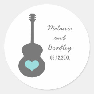 Grey/Aqua Guitar Heart Wedding Stickers