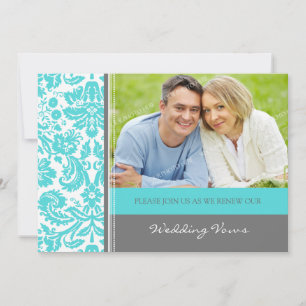 Grey Aqua Photo Wedding Vow Renewal Invitation