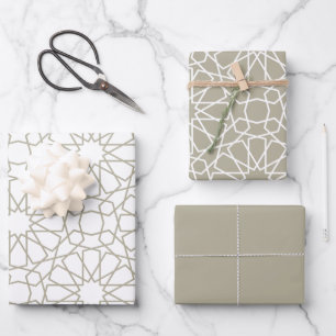 Grey Arabesque Pattern Gift Wrapping Paper