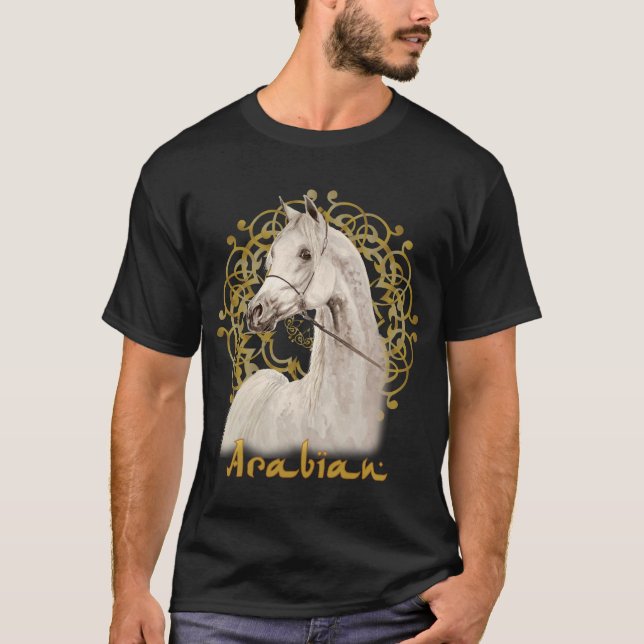 Grey Arabian horse dark tee shirt (Front)