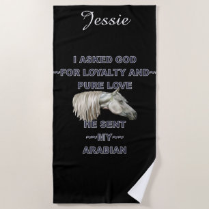 Grey Arabian Horse Personalized Beach Towel