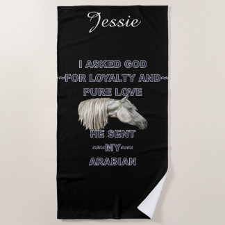 Grey Arabian Horse Personalized Beach Towel