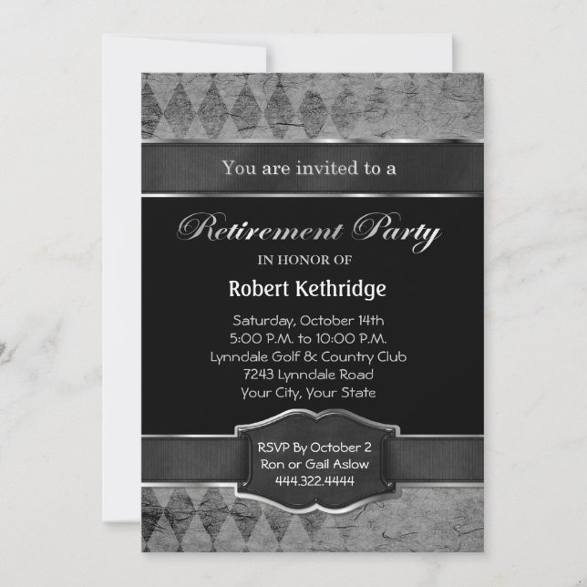 Grey Argyle Classic Retirement Party Invitations (Front)