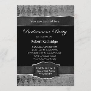 Grey Argyle Classic Retirement Party Invitations