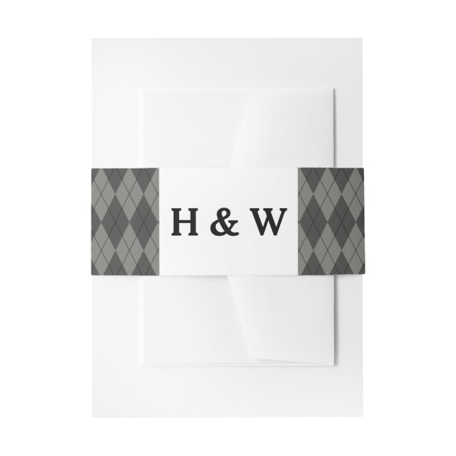 Grey Argyle Invitation Belly Band (Front Example)
