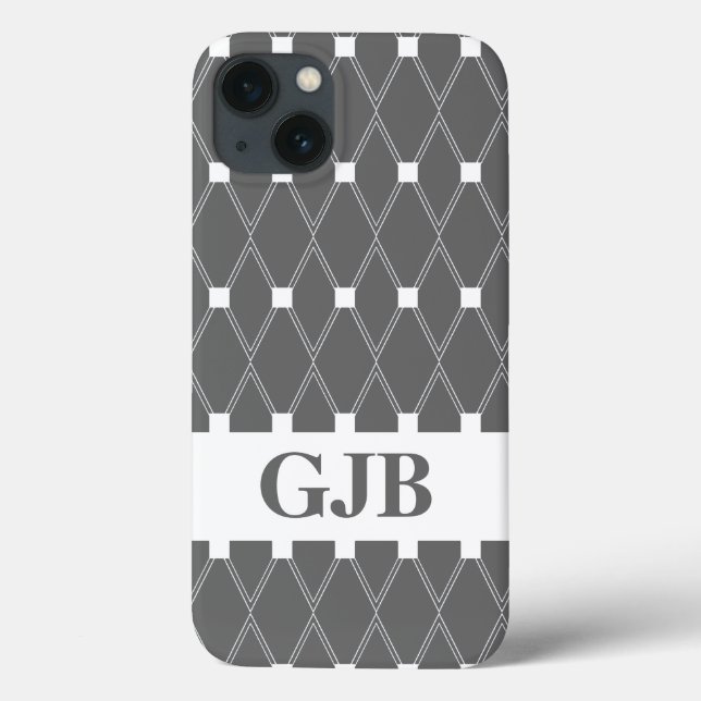 Grey Argyle Lattice with monogram Case-Mate iPhone Case (Back)