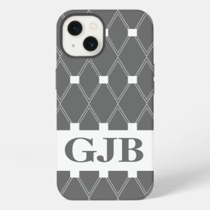 Grey Argyle Lattice with monogram iPhone 13 Case