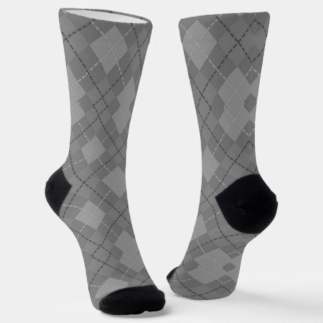 Grey argyle pattern socks (Angled)