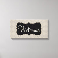 Grey Argyle Welcome Sign Canvas Art