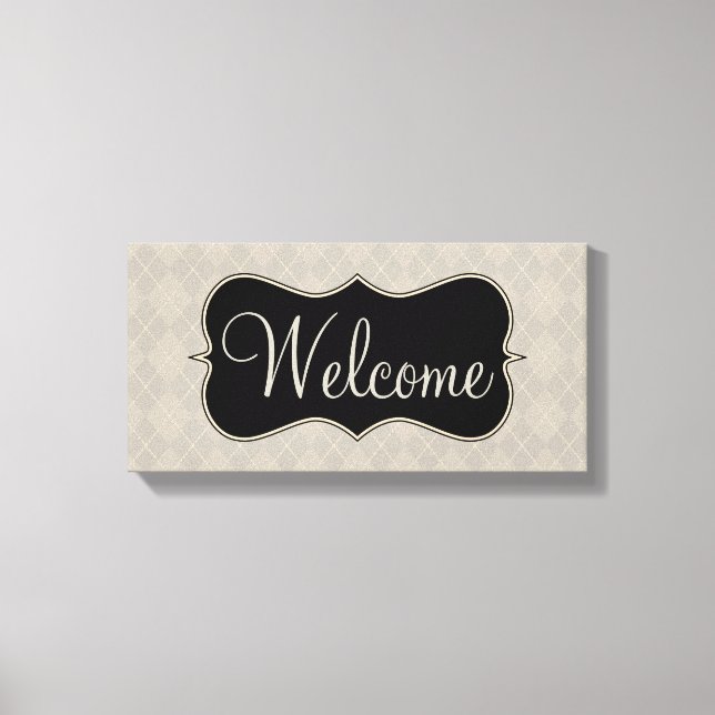 Grey Argyle Welcome Sign Canvas Art (Front)