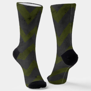 Grey army green vintage chevron pattern lines socks
