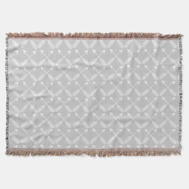 Grey Arrow Pattern Throw Blanket (Front)