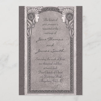 Grey Art Nouveau Wedding Invitation