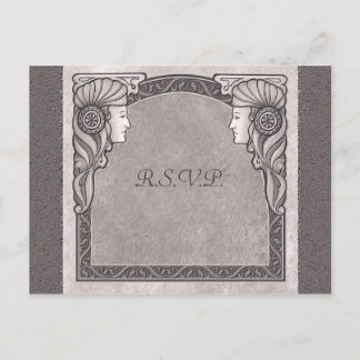 Grey Art Nouveau Wedding Invitation Postcard